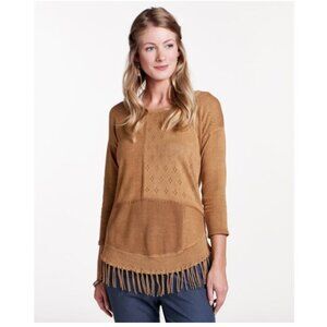 Toad&Co Women's Tan Sweater with Fringe Organic Cotton Boho